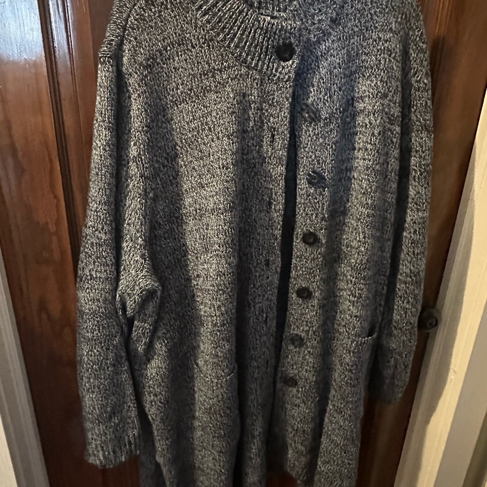 Women’s Heathered Gray/Navy Blue Button Down Sweater BRAND NEW, NEVER WORN
